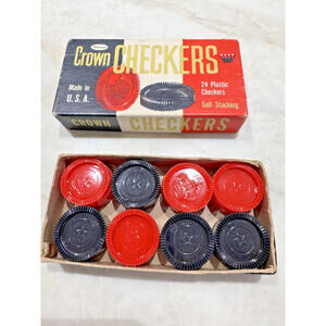 Whitman Crown Checkers Complete Box Stackable 24 Pcs 1960 USA Vintage!